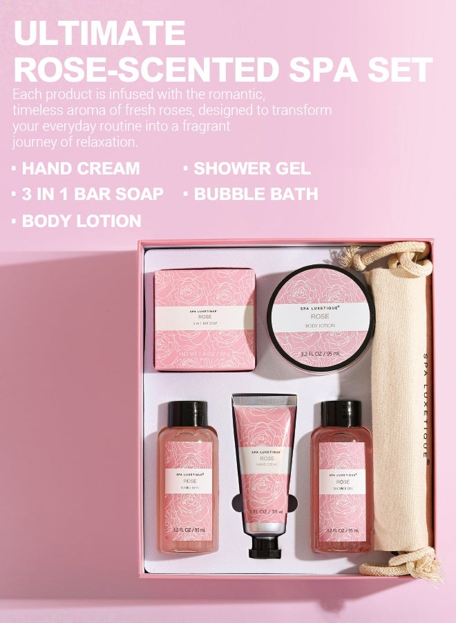 Spa Luxetique Spa Gift Set for Women Gift Baskets, 6 Pcs Bath and Body Spa Kit, Bath Set Includes Body Lotion, Shower Gel, Bubble Bath, Hand Cream, Travel Bag, Relaxing Gifts for Women. - Image 3